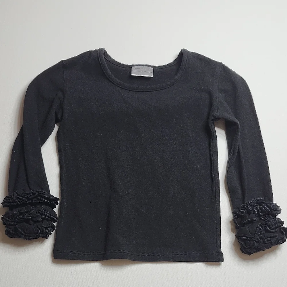 Cheeky Plum Black Long Sleeve with Ruffle Cuffs Kids Top